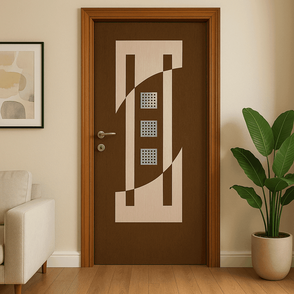 Modern Decorative Room Door – Brown with Beige Geometric Design.
