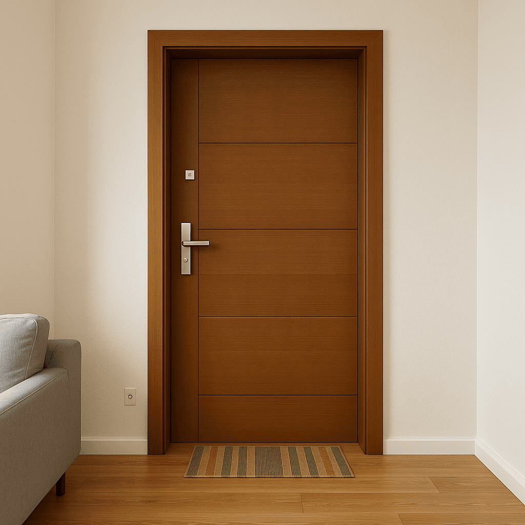 Modern Wooden Interior Door | Horizontal Panel | Brown Finish.