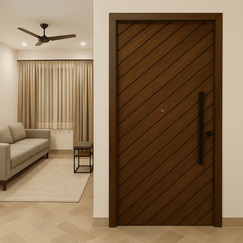 Tressa Modern Diagonal Groove Door - Dark Wood Interior/Main Door.