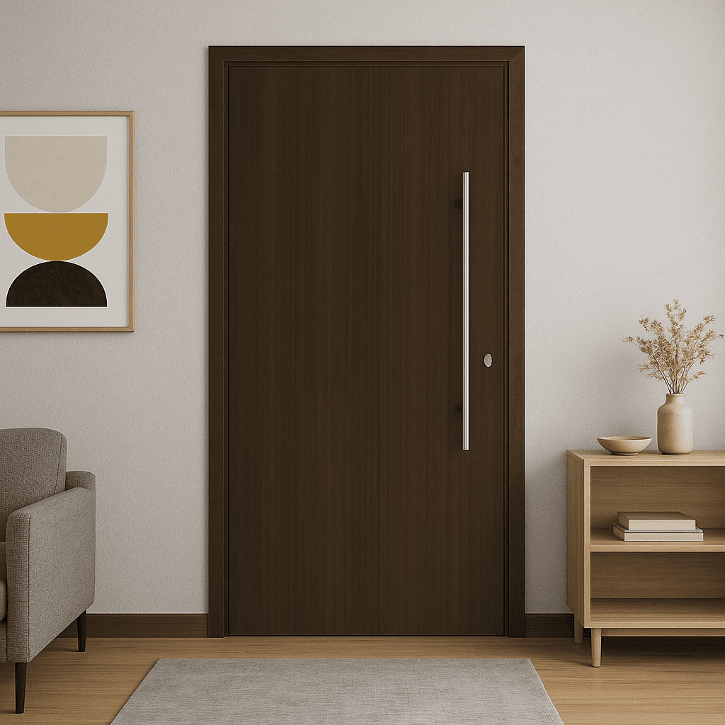 Tressa Pura Modern Flush Door - Dark Wood Minimalist Interior Door.