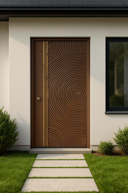 Designer Wooden Door with Dual Golden Strips – TRESSA Premium Entry Collection.