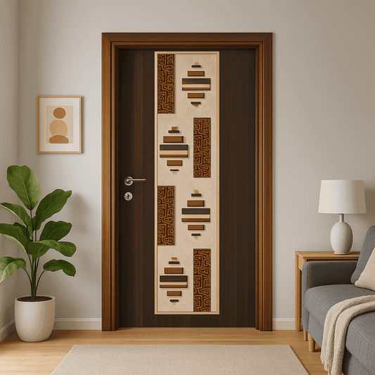 Contemporary Geometric Wooden Door with Carved Panel – Designer Flush Interior Door.