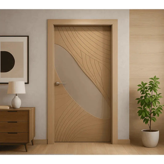 Contemporary Light Wood Door with Wave-Inspired Carving – Designer Flush Door by TRESSA®