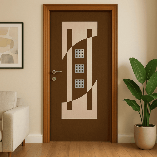 Modern Decorative Room Door – Brown with Beige Geometric Design.