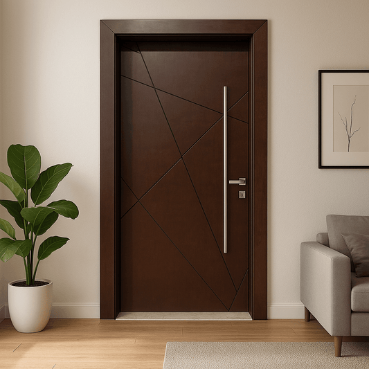 Tressa 'Astra' Modern Door - Dark Wood with Abstract Lines.