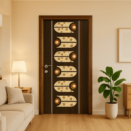 Tressa Designer Wooden Door – Floral Panel with Golden Accents.