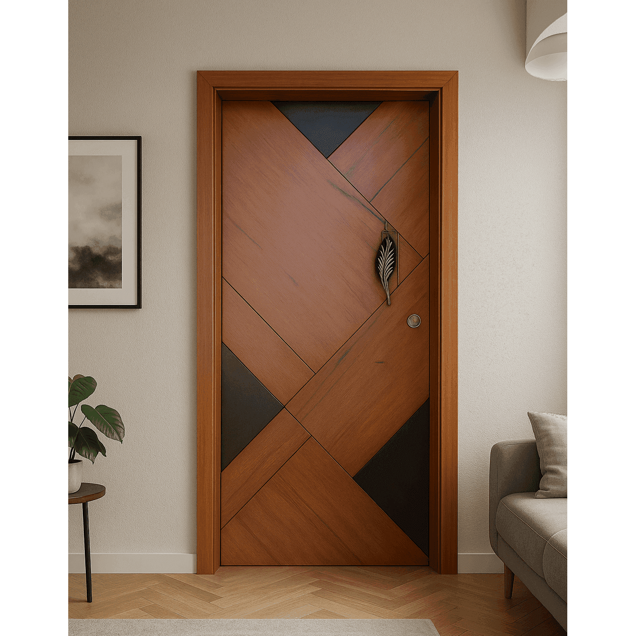 Tressa Designer Wooden Door  | Sleek Diagonal Panel Room Door.