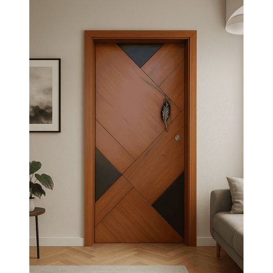 Tressa Designer Wooden Door  | Sleek Diagonal Panel Room Door.